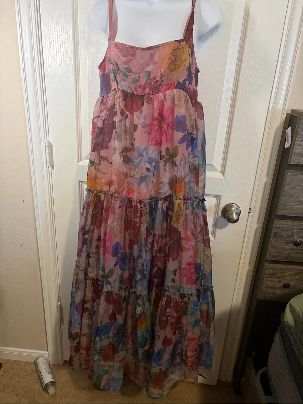 Francesca's Collections Pink Floral Tiered Maxi Dress